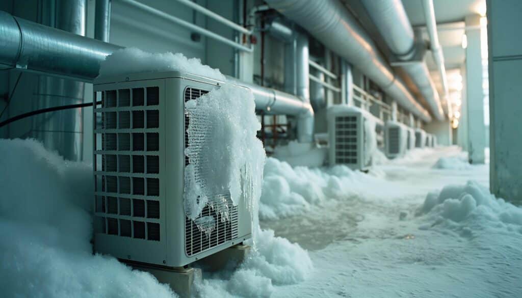 A heating system frozen in winter.