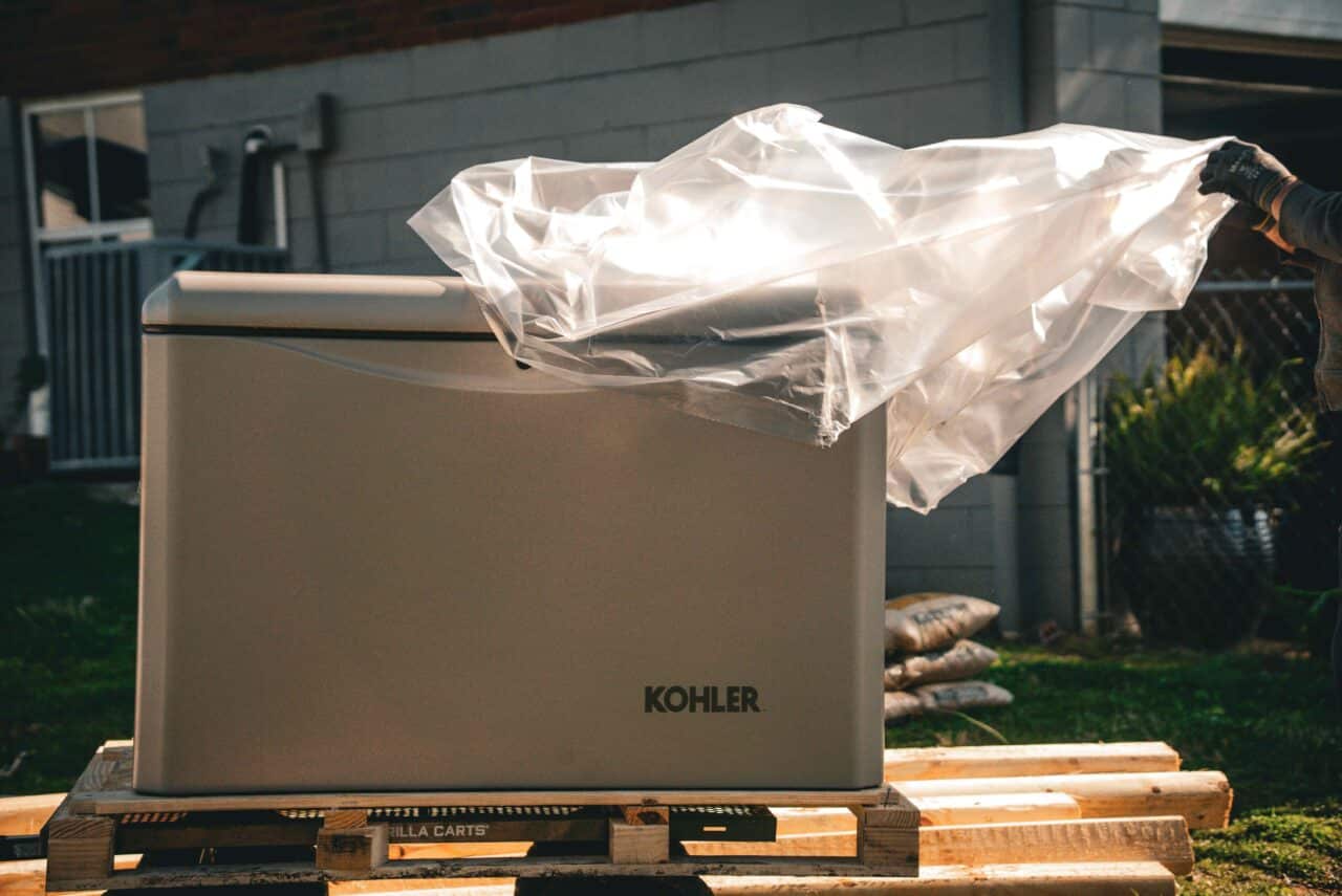 A Kohler brand backup generator fresh out of the packaging