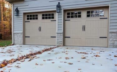 Two insulated garage doors in the fall