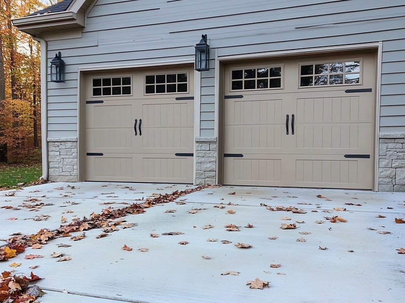 Two insulated garage doors in the fall