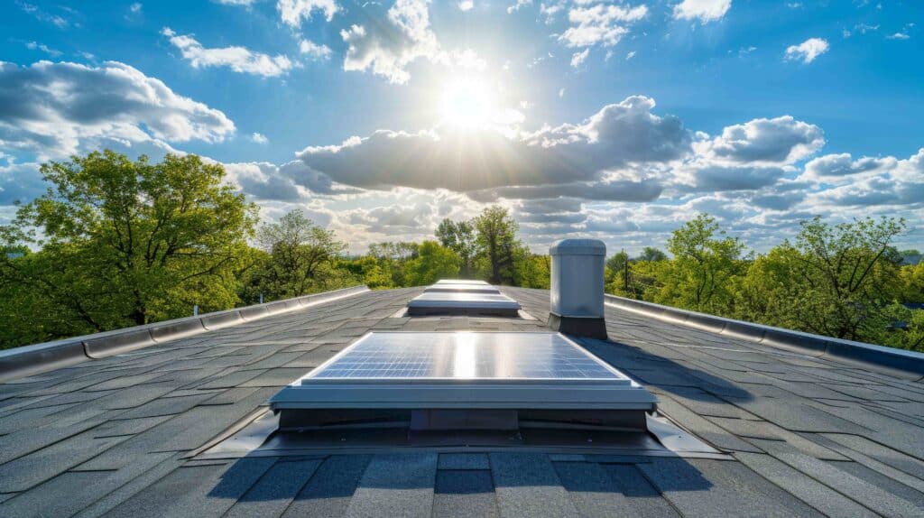 Top view of a solar attic fan