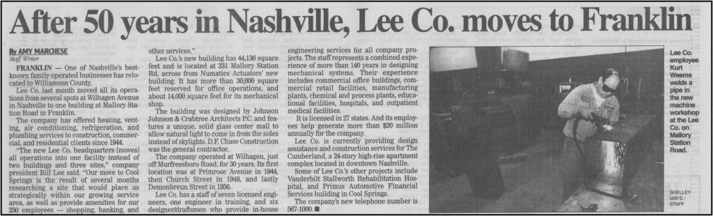 Embracing the Future with Innovation - Lee Company Newspaper Clipping